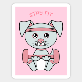 Stay fit, Cute dog lifting weights. Magnet